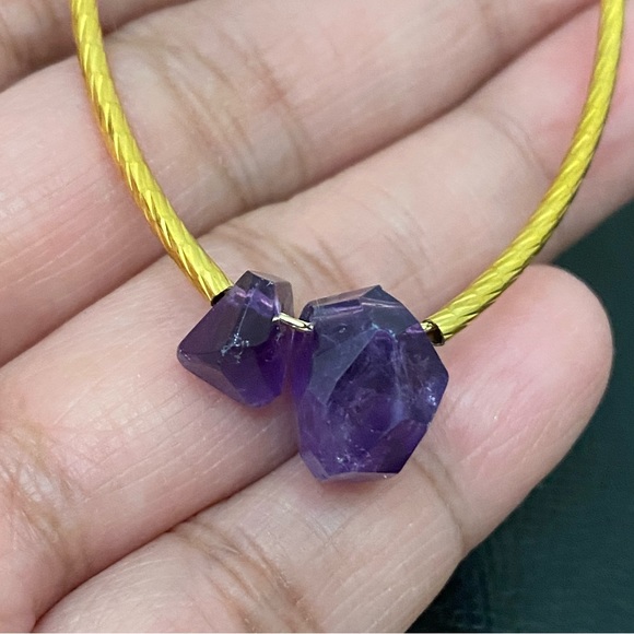 Natural Raw Amethyst Pendant Magnetic Clasp Gold-tone Skinny Chain Necklace - Picture 8 of 15